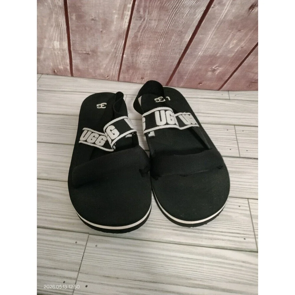 UGG Unisex Child K Zuma Sling Flat Sandal Black color White Logo size 6
